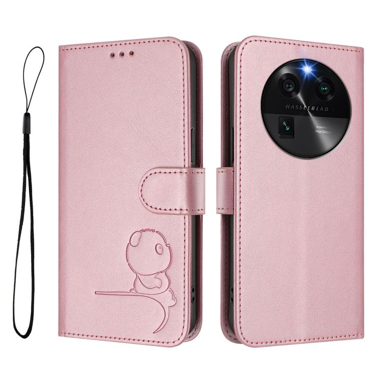 For OPPO Find X6 Litter Panda Embossing RFID Leather Phone Case with Lanyard