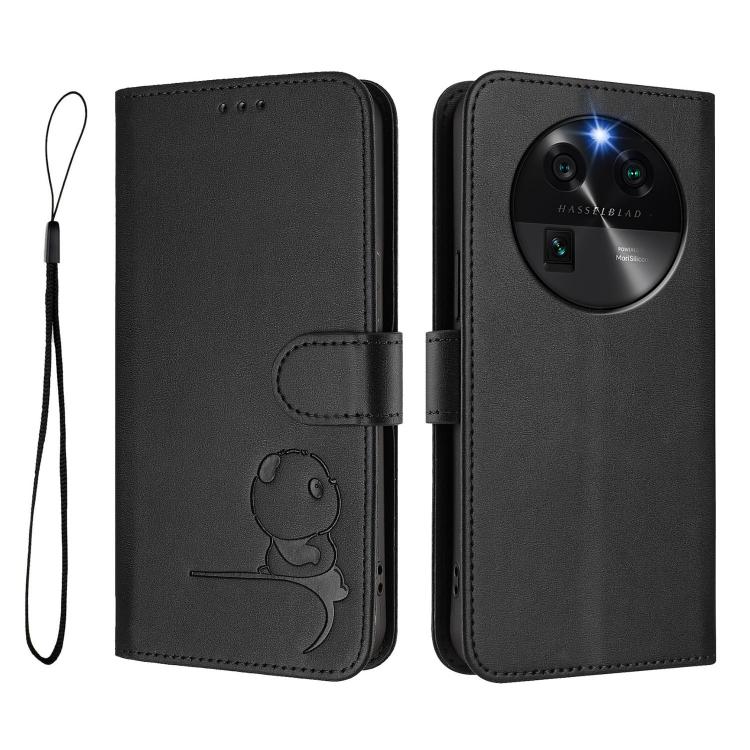 For OPPO Find X6 Litter Panda Embossing RFID Leather Phone Case with Lanyard