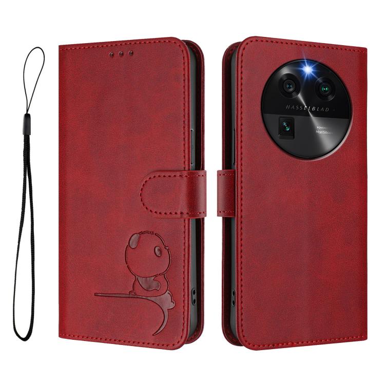 For OPPO Find X6 Litter Panda Embossing RFID Leather Phone Case with Lanyard