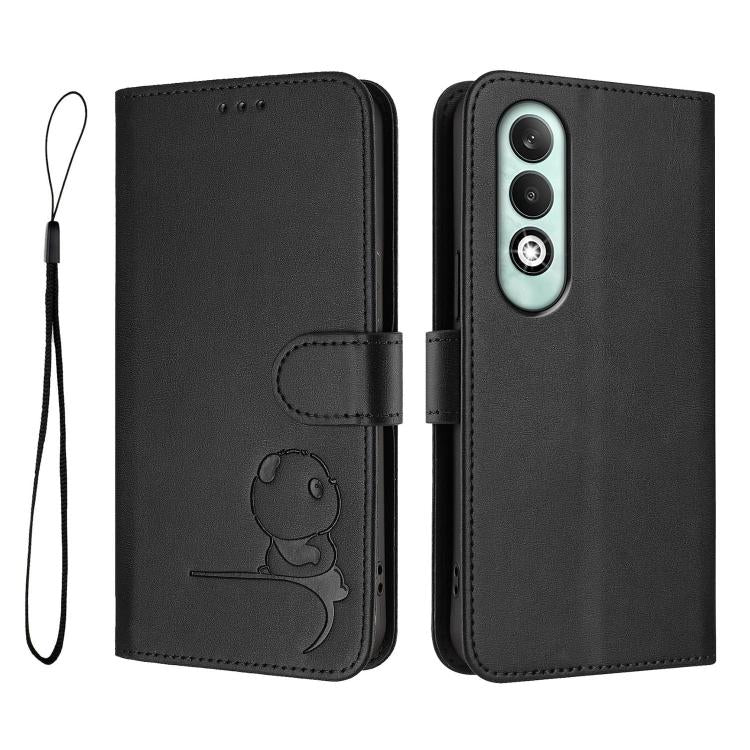 For OPPO K12x 5G Global Litter Panda Embossing RFID Leather Phone Case with Lanyard
