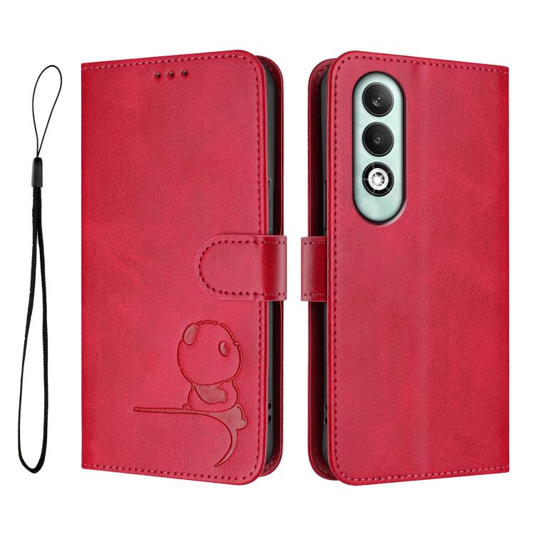 For OPPO K12x 5G Global Litter Panda Embossing RFID Leather Phone Case with Lanyard