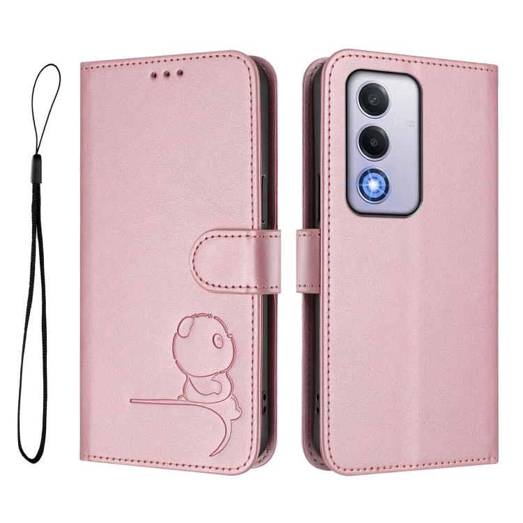 For OPPO A80 5G EU / A3 Pro 5G Global Litter Panda Embossing RFID Leather Phone Case with Lanyard