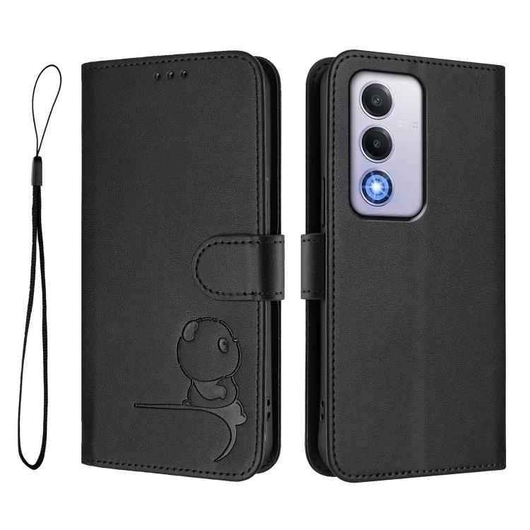 For OPPO A80 5G EU / A3 Pro 5G Global Litter Panda Embossing RFID Leather Phone Case with Lanyard