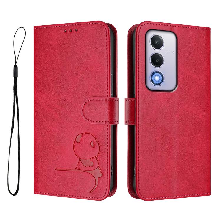 For OPPO A80 5G EU / A3 Pro 5G Global Litter Panda Embossing RFID Leather Phone Case with Lanyard
