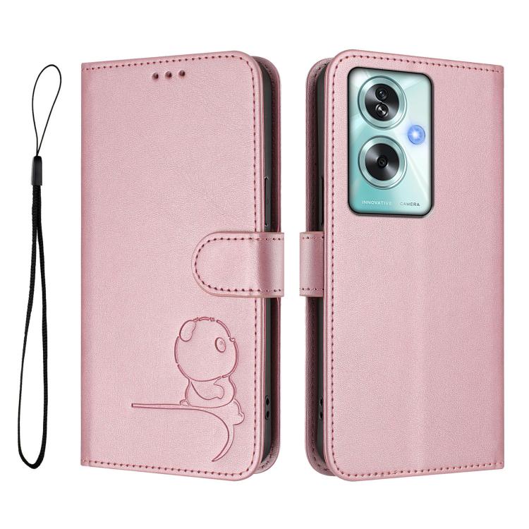 For OPPO A79 5G Global Litter Panda Embossing RFID Leather Phone Case with Lanyard