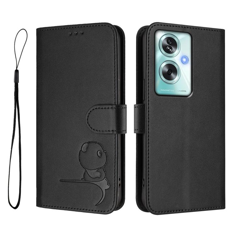 For OPPO A79 5G Global Litter Panda Embossing RFID Leather Phone Case with Lanyard