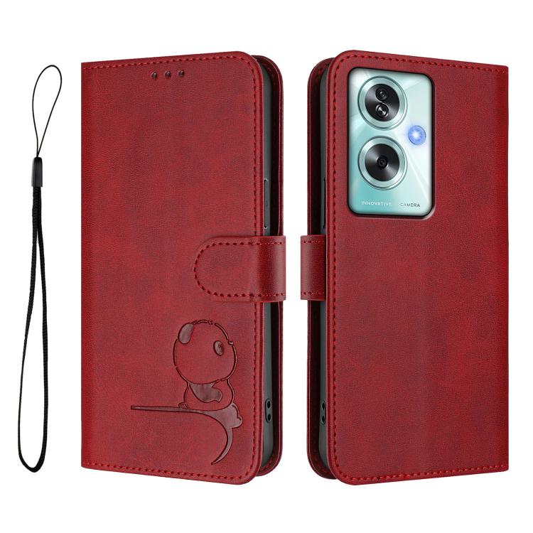 For OPPO A79 5G Global Litter Panda Embossing RFID Leather Phone Case with Lanyard