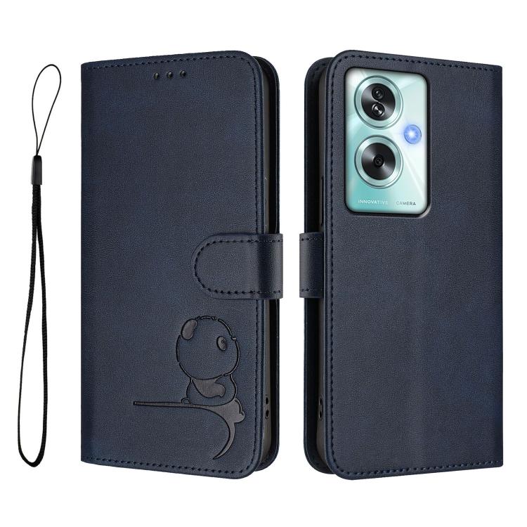 For OPPO A79 5G Global Litter Panda Embossing RFID Leather Phone Case with Lanyard