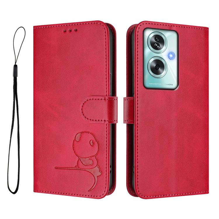 For OPPO A79 5G Global Litter Panda Embossing RFID Leather Phone Case with Lanyard