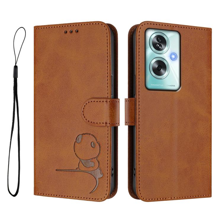 For OPPO A79 5G Global Litter Panda Embossing RFID Leather Phone Case with Lanyard