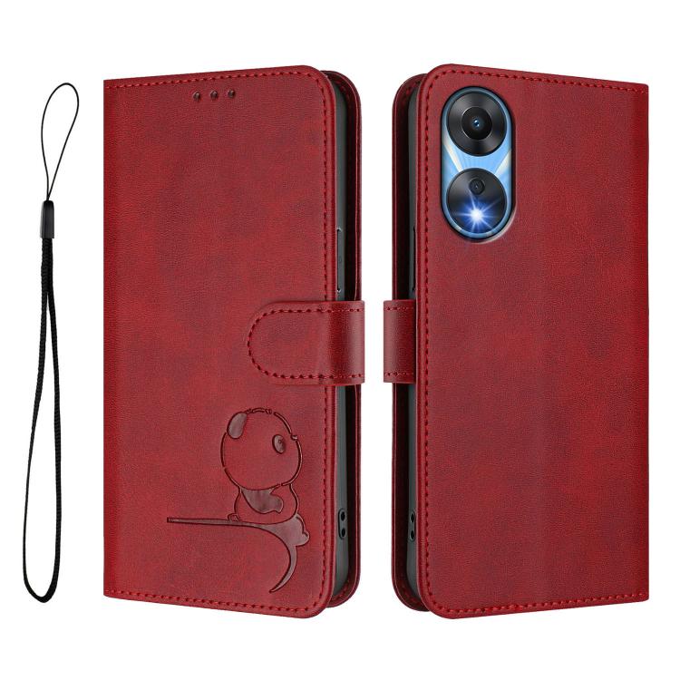 For OPPO A78 5G Global / A1x Litter Panda Embossing RFID Leather Phone Case with Lanyard