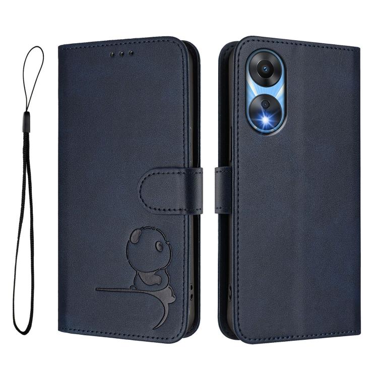 For OPPO A78 5G Global / A1x Litter Panda Embossing RFID Leather Phone Case with Lanyard