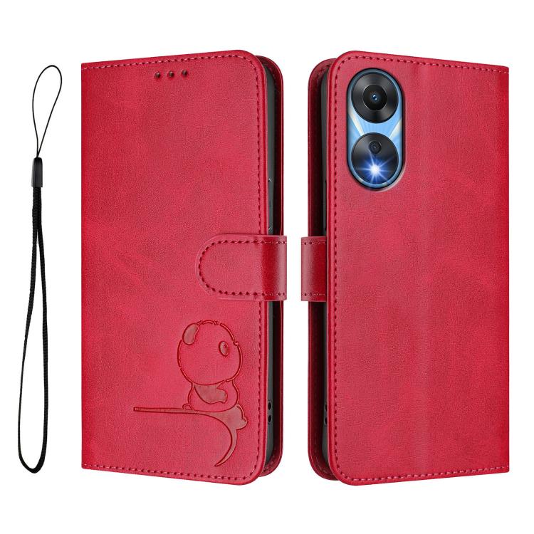 For OPPO A78 5G Global / A1x Litter Panda Embossing RFID Leather Phone Case with Lanyard