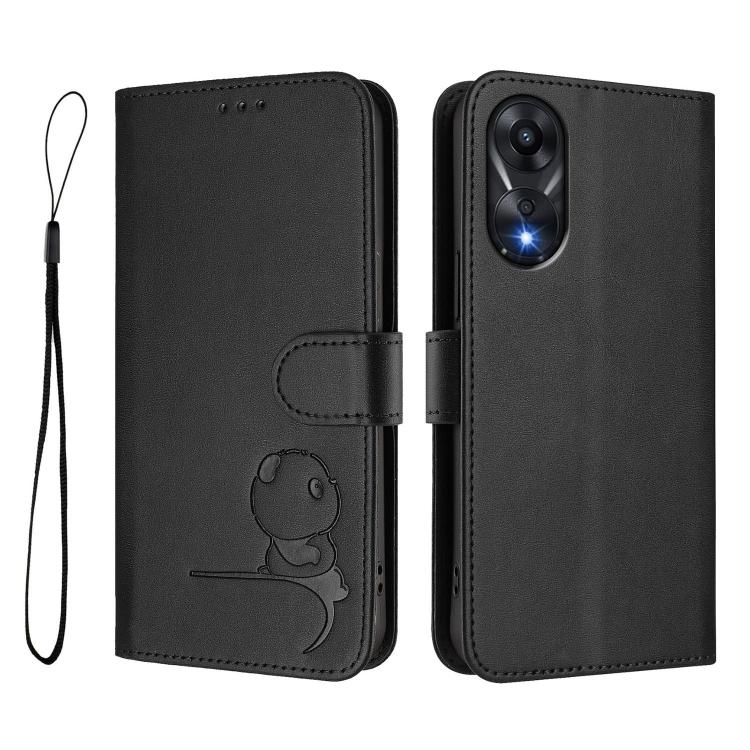 For OPPO A78 4G Global Litter Panda Embossing RFID Leather Phone Case with Lanyard