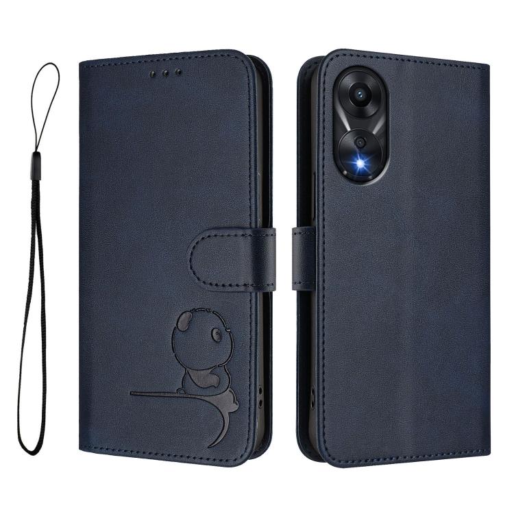 For OPPO A78 4G Global Litter Panda Embossing RFID Leather Phone Case with Lanyard