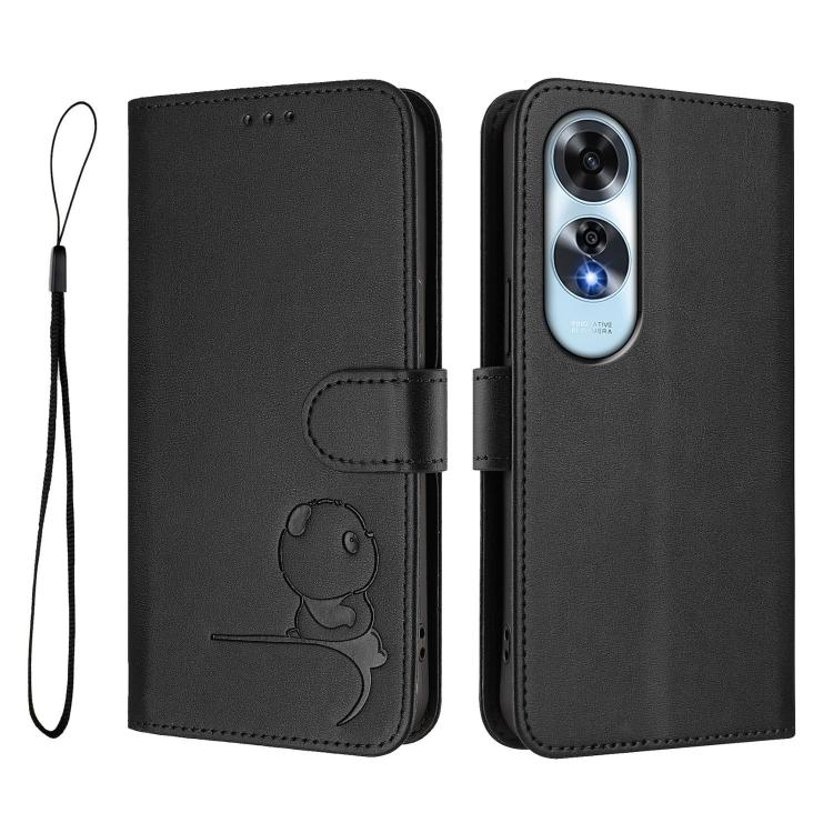 For OPPO A60 4G Global Litter Panda Embossing RFID Leather Phone Case with Lanyard