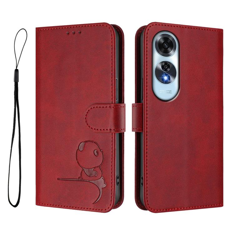 For OPPO A60 4G Global Litter Panda Embossing RFID Leather Phone Case with Lanyard