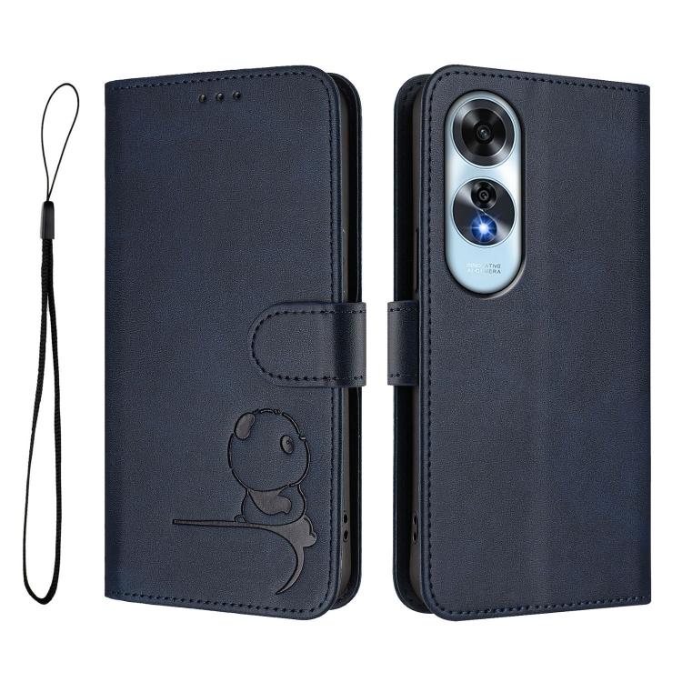 For OPPO A60 4G Global Litter Panda Embossing RFID Leather Phone Case with Lanyard