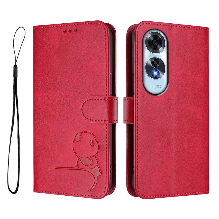 For OPPO A60 4G Global Litter Panda Embossing RFID Leather Phone Case with Lanyard
