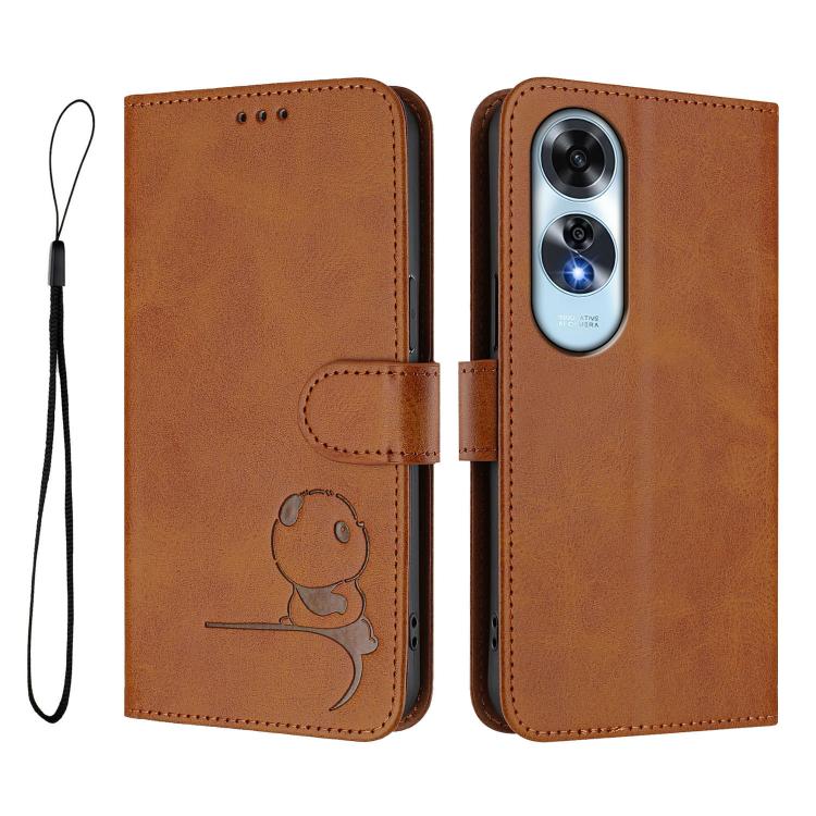 For OPPO A60 4G Global Litter Panda Embossing RFID Leather Phone Case with Lanyard
