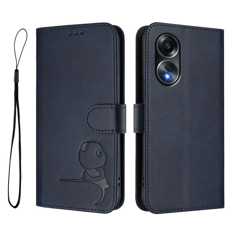 For OPPO A58 4G Global Litter Panda Embossing RFID Leather Phone Case with Lanyard