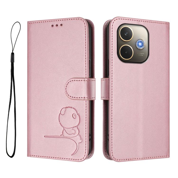For OPPO A5 Pro 4G / 5G Global Litter Panda Embossing RFID Leather Phone Case with Lanyard