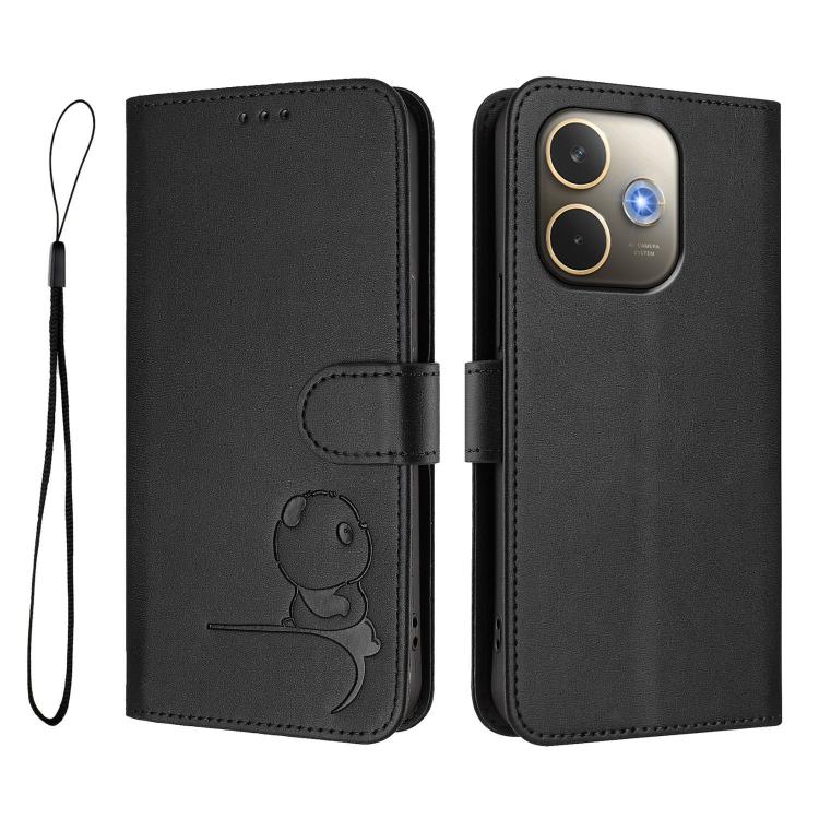 For OPPO A5 Pro 4G / 5G Global Litter Panda Embossing RFID Leather Phone Case with Lanyard