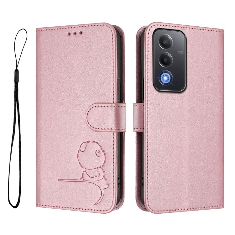 For OPPO A5 5G Global Litter Panda Embossing RFID Leather Phone Case with Lanyard