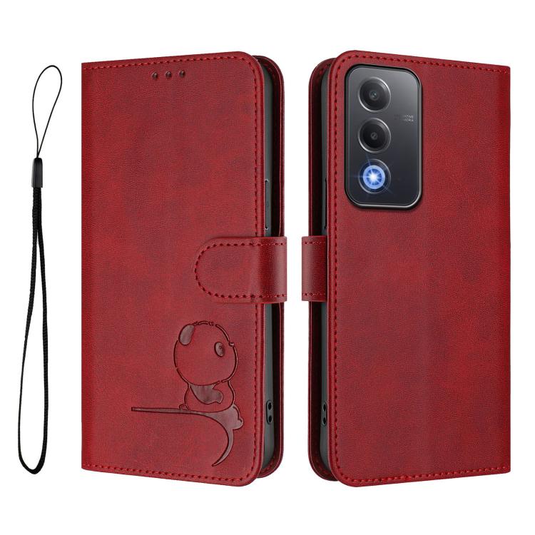 For OPPO A5 5G Global Litter Panda Embossing RFID Leather Phone Case with Lanyard