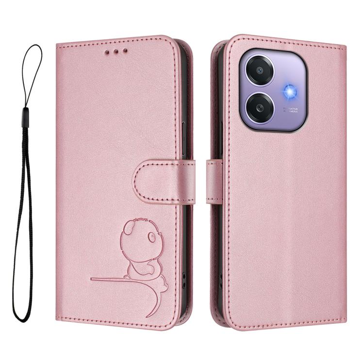 For OPPO A3x 4G / 5G Litter Panda Embossing RFID Leather Phone Case with Lanyard