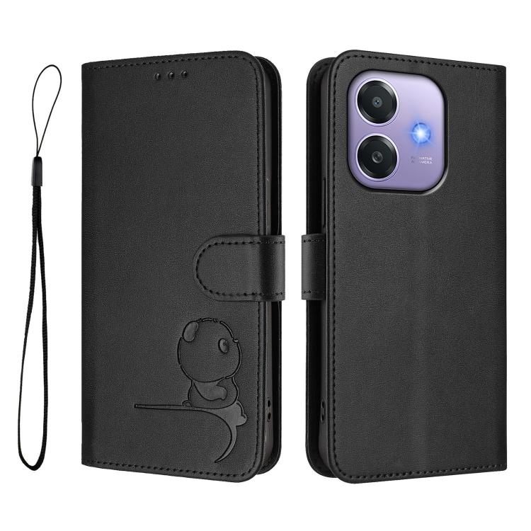 For OPPO A3x 4G / 5G Litter Panda Embossing RFID Leather Phone Case with Lanyard