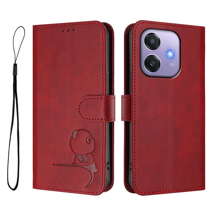 For OPPO A3x 4G / 5G Litter Panda Embossing RFID Leather Phone Case with Lanyard