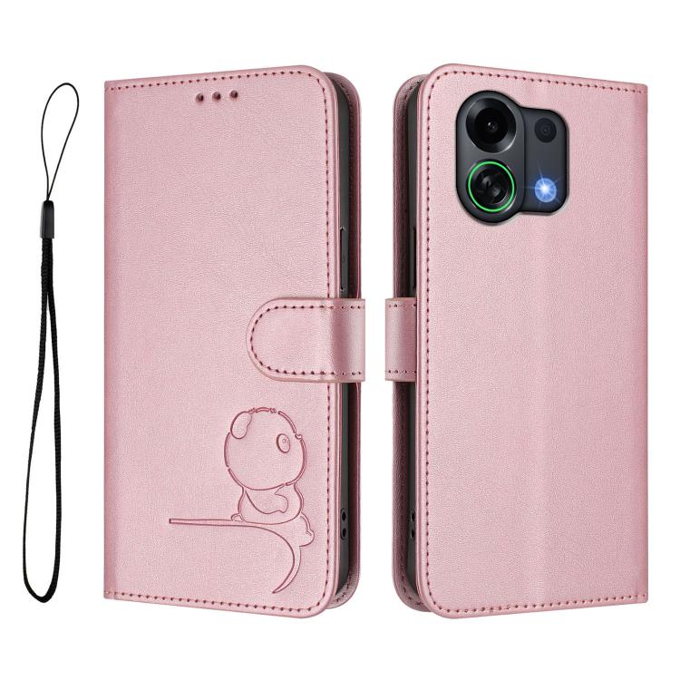 For OPPO K13 Turbo / K13 Turbo Pro 5G Litter Panda Embossing RFID Leather Phone Case with Lanyard