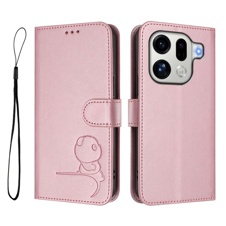 For OPPO Find X9 Pro Litter Panda Embossing RFID Leather Phone Case with Lanyard