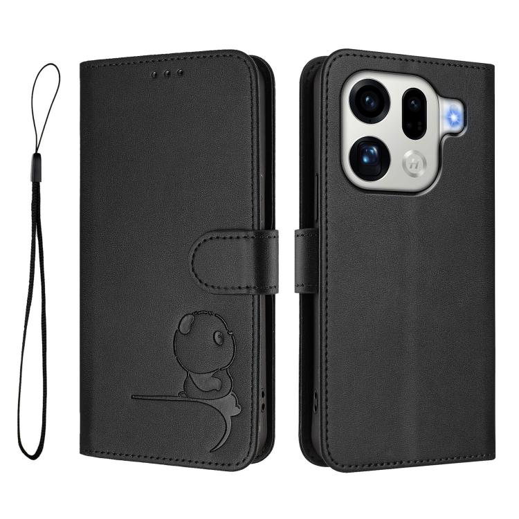 For OPPO Find X9 Pro Litter Panda Embossing RFID Leather Phone Case with Lanyard