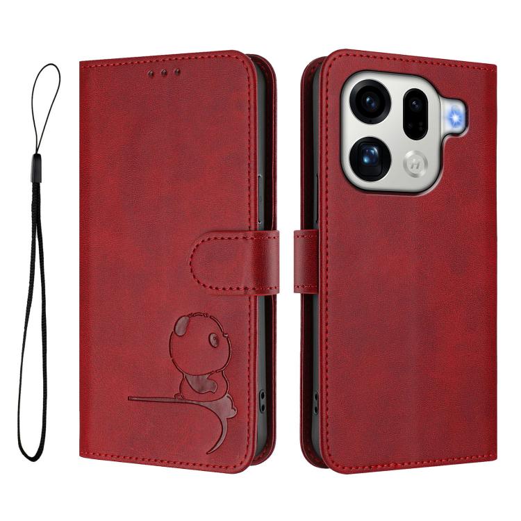For OPPO Find X9 Pro Litter Panda Embossing RFID Leather Phone Case with Lanyard