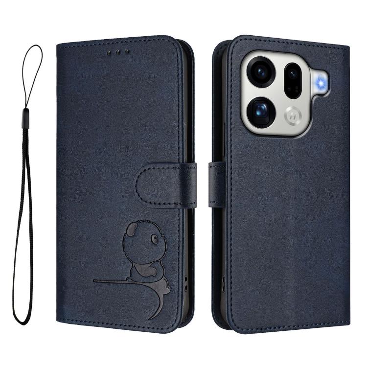 For OPPO Find X9 Pro Litter Panda Embossing RFID Leather Phone Case with Lanyard