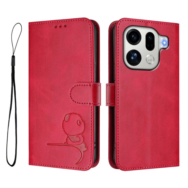 For OPPO Find X9 Pro Litter Panda Embossing RFID Leather Phone Case with Lanyard