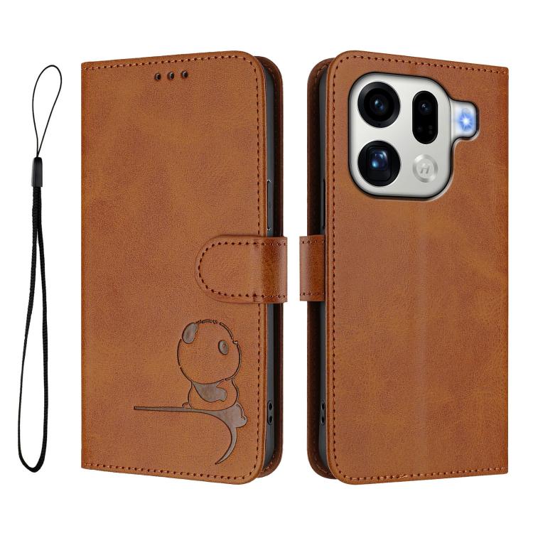For OPPO Find X9 Pro Litter Panda Embossing RFID Leather Phone Case with Lanyard