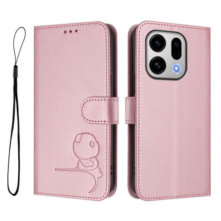 For OPPO Find X9 Litter Panda Embossing RFID Leather Phone Case with Lanyard