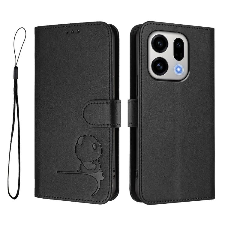 For OPPO Find X9 Litter Panda Embossing RFID Leather Phone Case with Lanyard