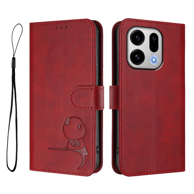 For OPPO Find X9 Litter Panda Embossing RFID Leather Phone Case with Lanyard