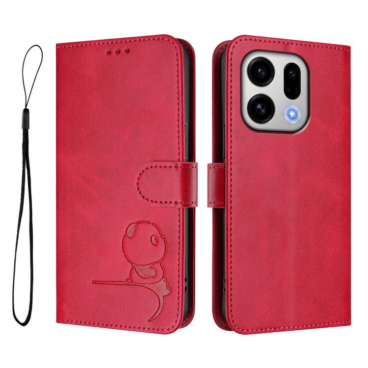 For OPPO Find X9 Litter Panda Embossing RFID Leather Phone Case with Lanyard