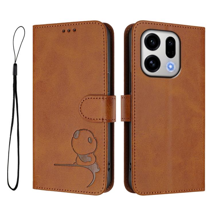 For OPPO Find X9 Litter Panda Embossing RFID Leather Phone Case with Lanyard