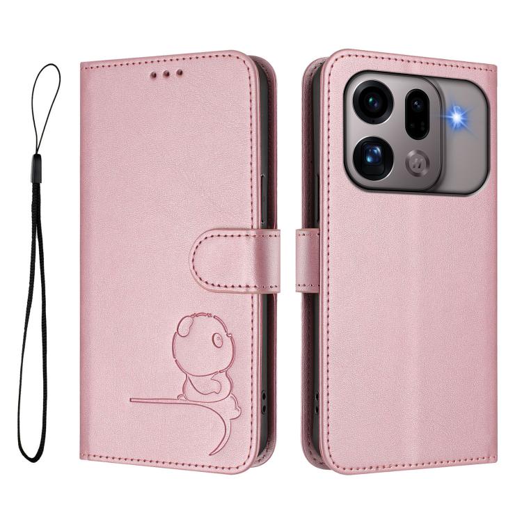 For OPPO Find X9s Pro Litter Panda Embossing RFID Leather Phone Case with Lanyard