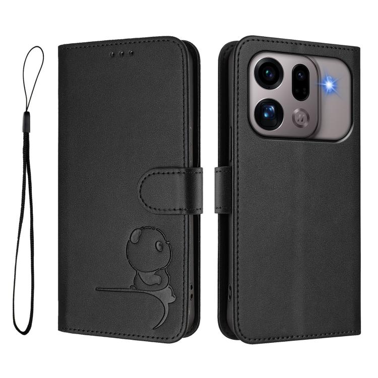 For OPPO Find X9s Pro Litter Panda Embossing RFID Leather Phone Case with Lanyard