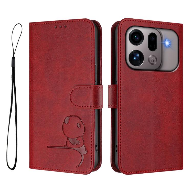 For OPPO Find X9s Pro Litter Panda Embossing RFID Leather Phone Case with Lanyard