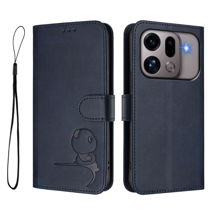 For OPPO Find X9s Pro Litter Panda Embossing RFID Leather Phone Case with Lanyard