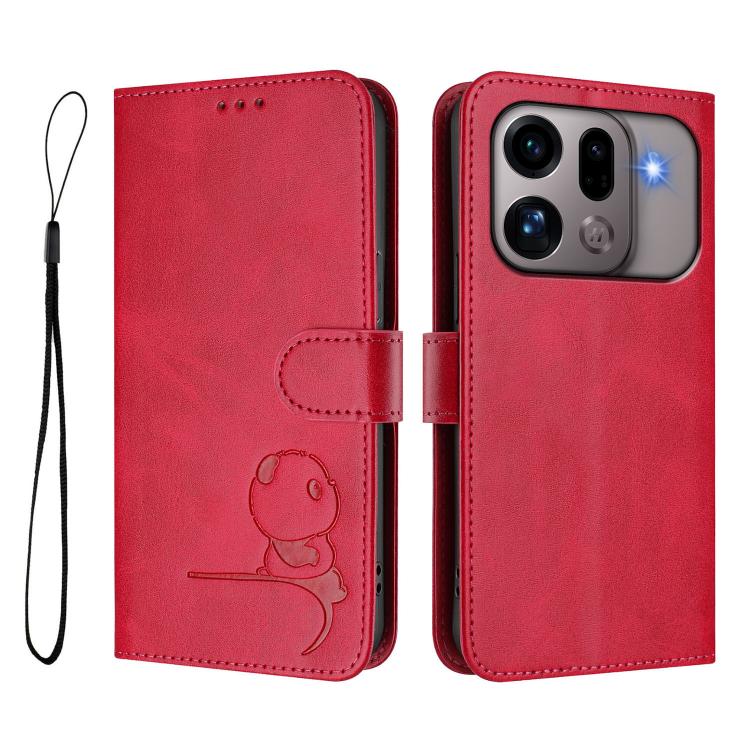 For OPPO Find X9s Pro Litter Panda Embossing RFID Leather Phone Case with Lanyard