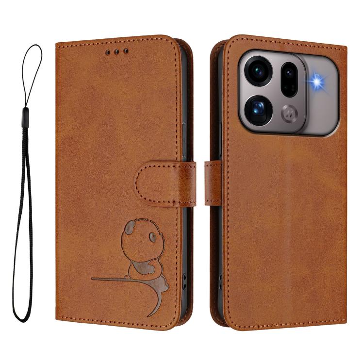 For OPPO Find X9s Pro Litter Panda Embossing RFID Leather Phone Case with Lanyard